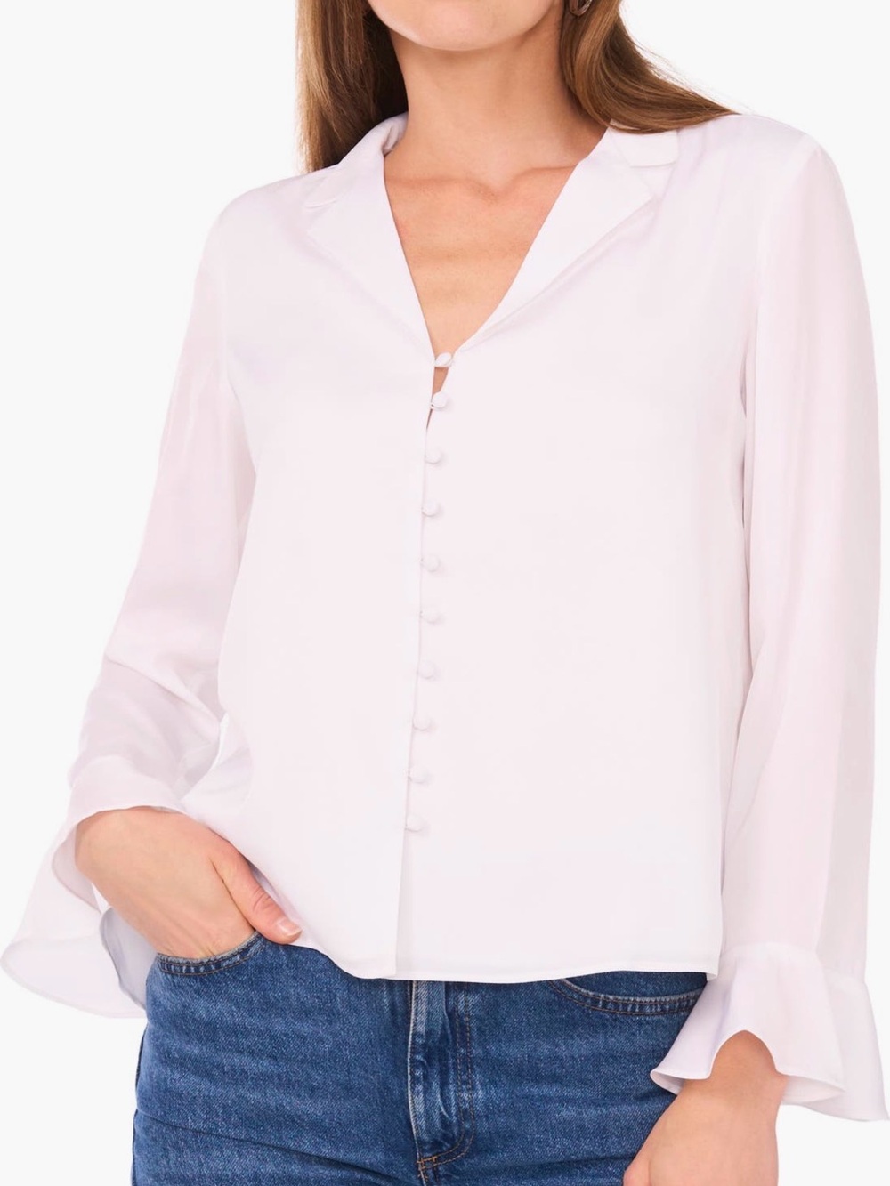 Button-Front V-Neck Blouse